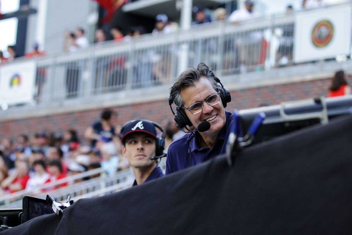 Chip Caray is shown broadcasting the Atlanta Braves.